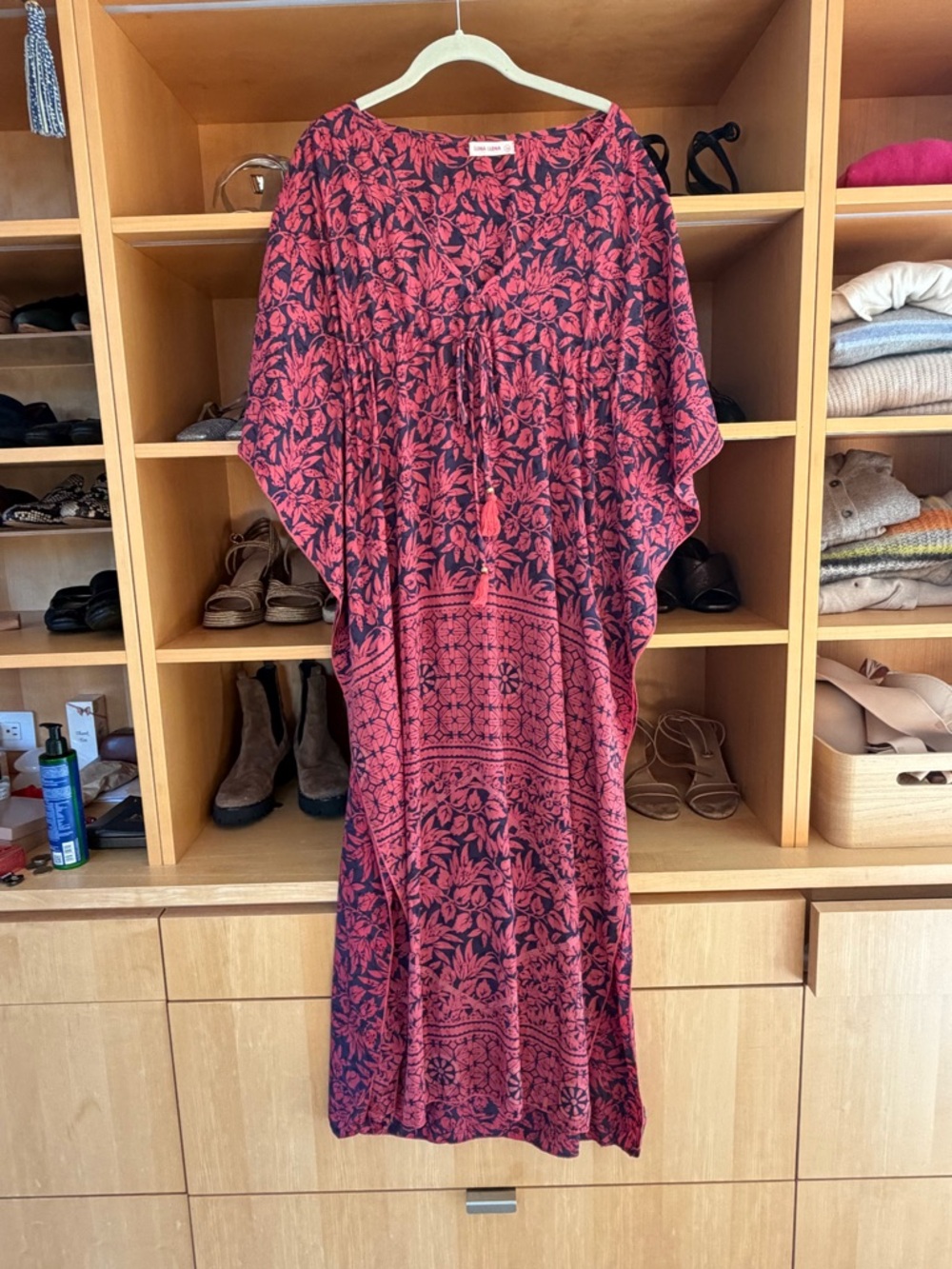 Women's Floral Caftan Dress in Red and Navy - Elegant Easywear